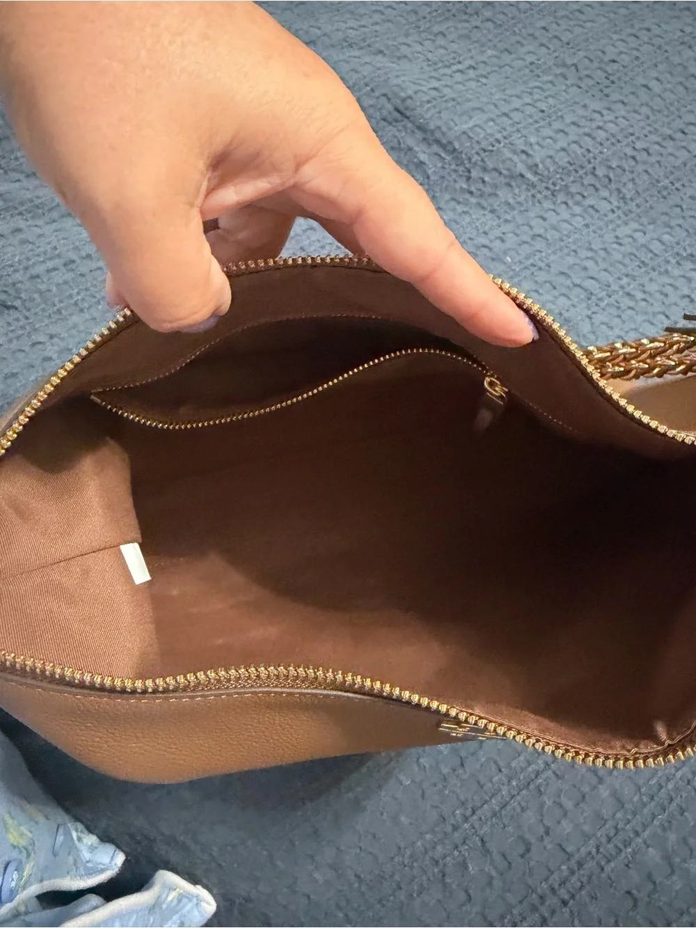 Tory Burch Cognac Pebbled Leather Shoulder Bag with Gold Chain